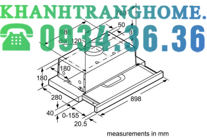 MÁY HÚT MÙI ÂM TỦ BOSCH DFT93AC50 SERIE 4 NGANG 90CM - 74