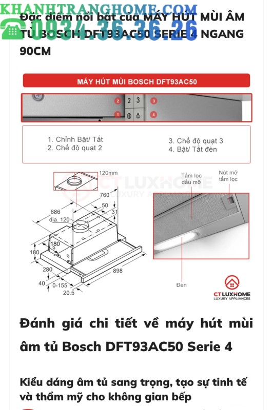 MÁY HÚT MÙI ÂM TỦ BOSCH DFT93AC50 SERIE 4 NGANG 90CM - 95 MÁY HÚT MÙI ÂM TỦ BOSCH DFT93AC50 SERIE 4 NGANG 90CM - 94