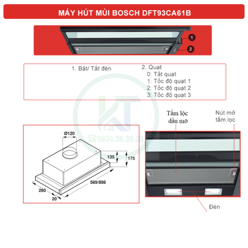 MÁY HÚT MÙI ÂM TỦ BOSCH DFT93CA61B NGANG 90CM - 3
