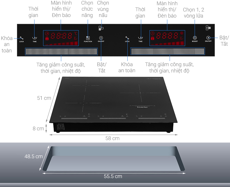 BẾP TỪ HỒNG NGOẠI BA VÙNG NẤU LẮP ÂM JUNGER CEJ-300-IIF