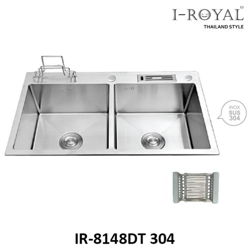 CHẬU RỬA CHÉN I-ROYAL 8148 2 HỘC CÂN CÓ CÀI DAO THỚT INOX 304 ĐÚC IR-8148DT 304 - 1