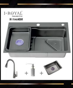 COMBO CHẬU RỬA CHÉN I-ROYAL 7546 1 HỘC INOX PHỦ NANO IR-7546NSGR