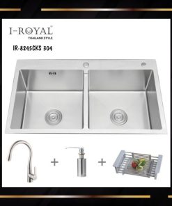 COMBO CHẬU RỬA CHÉN I-ROYAL 8245 2 HỘC CÂN INOX 304 ĐÚC KHÔNG SƠN IR-8245CKS 304