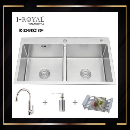 COMBO CHẬU RỬA CHÉN I-ROYAL 8245 2 HỘC CÂN INOX 304 ĐÚC KHÔNG SƠN IR-8245CKS 304 - 1