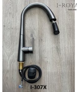 VÒI RỬA CHÉN NÓNG LẠNH DÂY RÚT INOX 304 NANO XÁM I-ROYAL I-307X