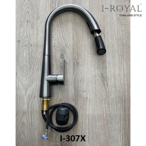 VÒI RỬA CHÉN NÓNG LẠNH DÂY RÚT INOX 304 NANO XÁM I-ROYAL I-307X - 1