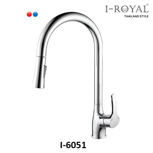 VÒI RỬA CHÉN NÓNG LẠNH DÂY RÚT ĐỒNG THAU MẠ CROME I-ROYAL I-6051 - 1