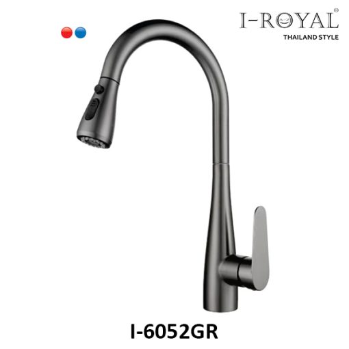 VÒI RỬA CHÉN NÓNG LẠNH DÂY RÚT ĐỒNG THAU MẠ XÁM I-ROYAL I-6052GR - 1