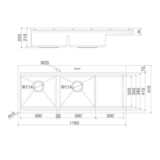 CHẬU RỬA CHÉN SLIDE MALLOCA MS-1162R