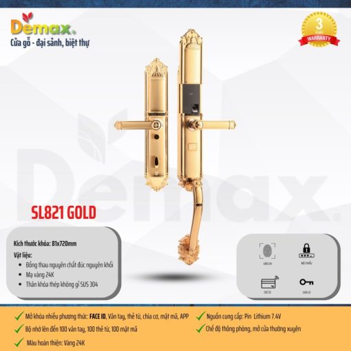 Khóa đại sảnh DEMAX SL821 GOLD tiêu chuẩn Đức - 6