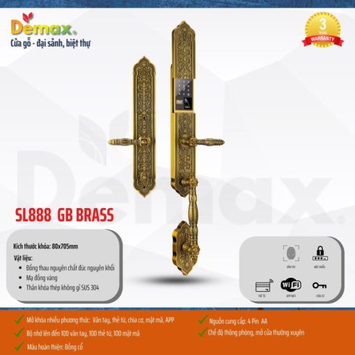 KHÓA ĐẠI SẢNH BIỆT THỰ DEMAX SL888 GB APP WIFI tiêu chuẩn Đức - 4