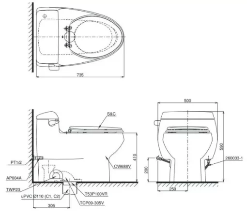 Bồn Cầu Điện Tử TOTO MS688W11#XW Kèm Nắp Rửa Điện Tử WASHLET Dòng S7 – TCF4911Z (220V) - 5