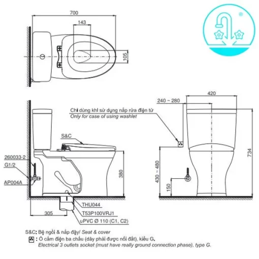 Bồn Cầu Điện Tử TOTO CS735DW11#XW Kèm Nắp Rửa Điện Tử WASHLET Dòng S7 – TCF4911Z (220V) - 5