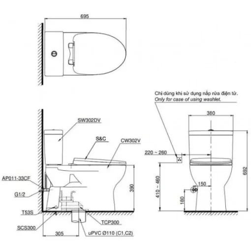 Bồn Cầu TOTO CS302DT10#W 2 Khối - 5
