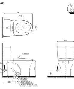 Bồn Cầu TOTO 2 Khối CS735DT3#XW Nắp Đóng Êm TC385VS - 18 Bồn Cầu TOTO 2 Khối CS735DT3#XW Nắp Đóng Êm TC385VS - 17