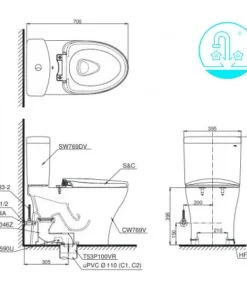 Bồn Cầu TOTO CS769DRT8#XW 2 Khối Nắp Đóng Êm TC600VS - 14 Bồn Cầu TOTO CS769DRT8#XW 2 Khối Nắp Đóng Êm TC600VS - 13