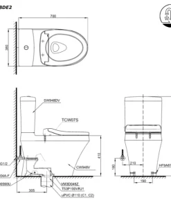 Bồn Cầu TOTO CS948DE2#XW 2 Khối Nắp Rửa Cơ TCW07S - 18 Bồn Cầu TOTO CS948DE2#XW 2 Khối Nắp Rửa Cơ TCW07S - 17