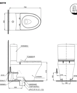 Bồn Cầu TOTO 2 Khối CS948DT8#XW Nắp Đóng Êm TC600VS - 18 Bồn Cầu TOTO 2 Khối CS948DT8#XW Nắp Đóng Êm TC600VS - 17