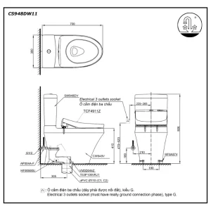 Bồn Cầu Điện Tử TOTO CS948DW11#XW Kèm Nắp Rửa Điện Tử WASHLET Dòng S7 – TCF4911Z (220V) - 9