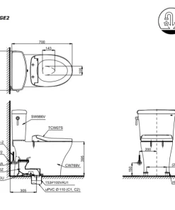 Bồn Cầu TOTO CS986GE2#XW 2 Khối Nắp Rửa Cơ TCW07S - 17