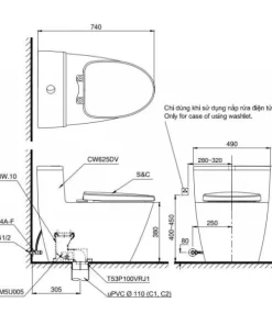 Bồn Cầu TOTO MS625DT8 1 Khối Nắp Êm TC600VS - 9