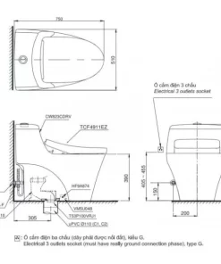 Bồn Cầu Điện Tử TOTO MS823CDRW12#XW Kèm Nắp Rửa Điện Tử WASHLET (Loại Giấu Dây) Dòng S7 – TCF4911EZ (220V) - 9