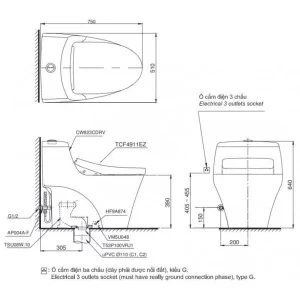 Bồn Cầu Điện Tử TOTO MS823CDRW12#XW Kèm Nắp Rửa Điện Tử WASHLET (Loại Giấu Dây) Dòng S7 – TCF4911EZ (220V) - 9