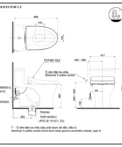 Bồn Cầu Điện Tử TOTO MS855CDW12#XW Kèm Nắp Rửa Điện Tử WASHLET (Loại Giấu Dây) Dòng S7 – TCF4911EZ (220V) - 12 Bồn Cầu Điện Tử TOTO MS855CDW12#XW Kèm Nắp Rửa Điện Tử WASHLET (Loại Giấu Dây) Dòng S7 – TCF4911EZ (220V) - 11