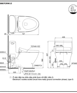 Bồn Cầu Điện Tử TOTO MS887CRW12#XW Kèm Nắp Rửa Điện Tử WASHLET (Loại Giấu Dây) Dòng S7 – TCF4911EZ (220V) - 11