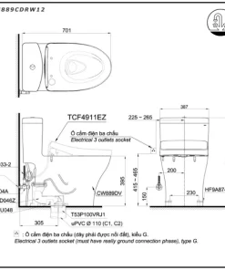 Bồn Cầu Điện Tử TOTO MS889CDRW12#XW Kèm Nắp Rửa Điện Tử WASHLET (Loại Giấu Dây) Dòng S7 – TCF4911EZ (220V) - 9
