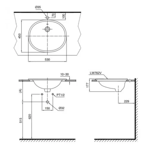Chậu Rửa Lavabo TOTO L762#XW Dương Vành - 7