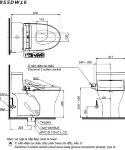 Bồn Cầu Điện Tử TOTO MS855DW16#XW Kèm Nắp Rửa Điện Tử WASHLET Dòng C2 – TCF23410AAA (220V) - 12 Bồn Cầu Điện Tử TOTO MS855DW16#XW Kèm Nắp Rửa Điện Tử WASHLET Dòng C2 – TCF23410AAA (220V) - 11