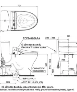 Bồn Cầu Điện Tử TOTO MS889CDRW15#XW Kèm Nắp Rửa Điện Tử WASHLET (Loại Giấu Dây) Dòng C5 – TCF24460AAA (220V) - 11