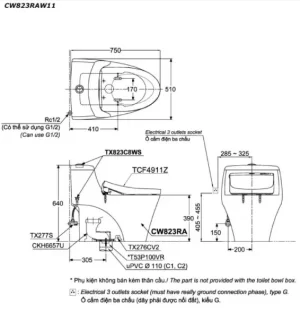 Bồn Cầu Điện Tử TOTO CW823RAW11#W/T53P100VR Kèm Nắp Rửa Điện Tử WASHLET Dòng S7 – TCF4911Z (220V) - 9