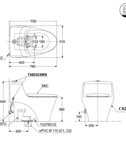 Bồn Cầu Điện Tử TOTO MS823DRW11#XW Kèm Nắp Rửa Điện Tử WASHLET Dòng S7 – TCF4911Z (220V) - 11