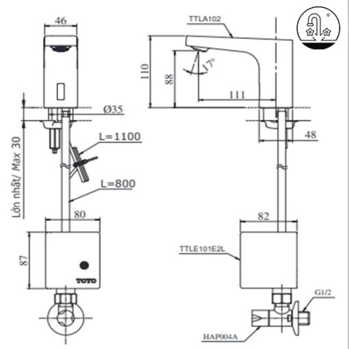 Vòi Lavabo TOTO TTLA102/TTLE101E2L/HAP004A Cảm Ứng Nước Lạnh ( Dùng Điện ) - 7