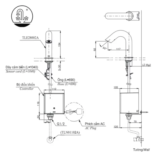Vòi Lavabo TOTO TLE28002A/TLE01502A1/TLN01102A Cảm Ứng Nước Lạnh - 7