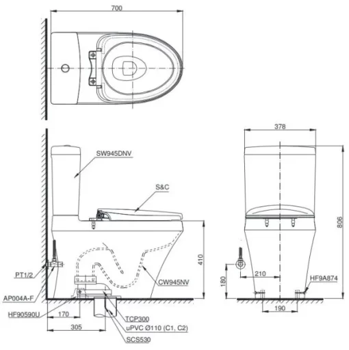 Bồn Cầu Điện Tử TOTO CS945DNW11#XW Kèm Nắp Rửa Điện Tử WASHLET Dòng S7 – TCF4911Z (220V) - 5