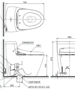 Bồn Cầu Điện Tử TOTO MS636CDRW12#XW Kèm Nắp Rửa Điện Tử WASHLET (Loại Giấu Dây) Dòng S7 – TCF4911EZ (220V) - 11