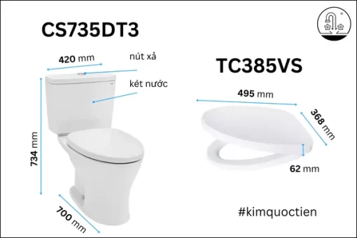 Bồn Cầu TOTO 2 Khối CS735DT3#XW Nắp Đóng Êm TC385VS - 5