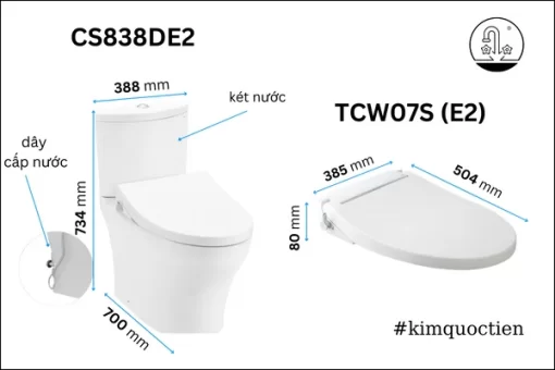 Bồn Cầu TOTO CS838DE2#XW 2 Khối Nắp Rửa Cơ TCW07S - 9