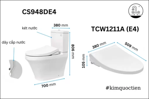 Bồn Cầu TOTO CS948DE4#XW 2 Khối Nắp Rửa Cơ TCW1211A - 5
