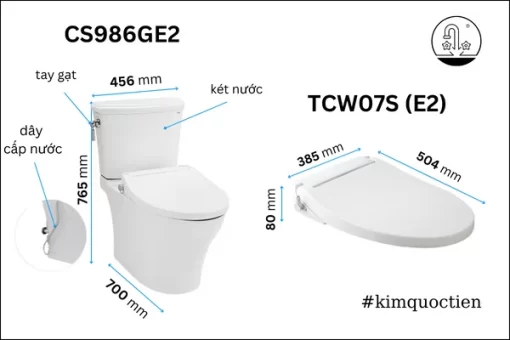 Bồn Cầu TOTO CS986GE2#XW 2 Khối Nắp Rửa Cơ TCW07S - 5