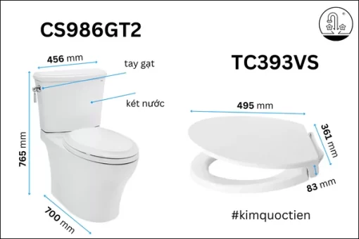 Bồn Cầu TOTO CS986GT2#XW 2 Khối Nắp Đóng Êm TC393VS - 5
