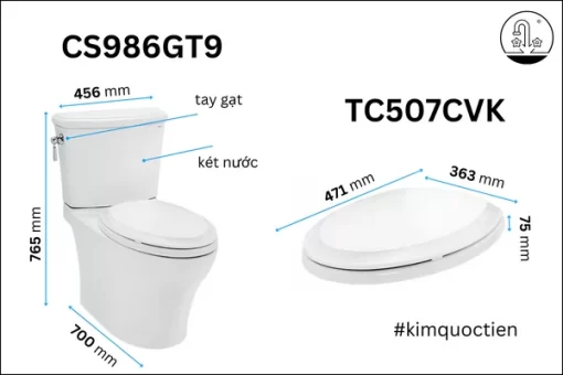 Bồn Cầu TOTO CS986GT9#XW 2 Khối Nắp Đóng Êm TC507CVK-1 - 5