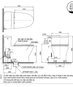Bồn Cầu Điện Tử TOTO MS188VKW14#XW/T53P100VR Kèm Nắp Rửa Điện Tử WASHLET Dòng C5 – TCF24410AAA (220V) - 9
