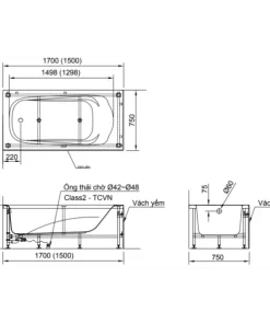 Bồn Tắm INAX FBV-1702SR Chân Yếm Phải 1.7M - 13