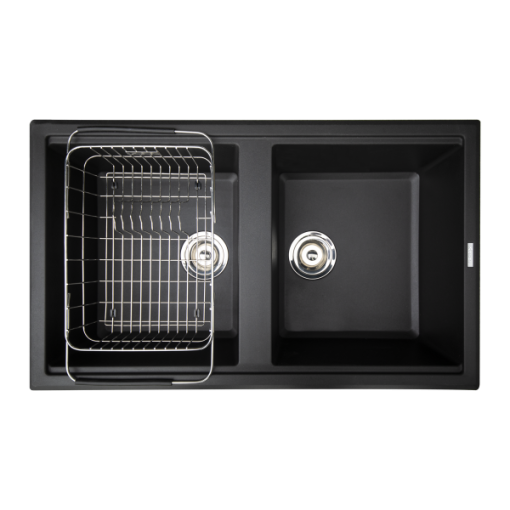 Granite sink Phoenix 860 BlackSiphon, giá úp bát inox KONOX - 1