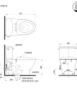 Bồn Cầu TOTO CS767RT3#XW 2 Khối Nắp Đóng Êm TC385VS - 17