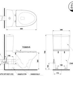 Bồn Cầu TOTO CS945PDT8#W 2 Khối Nắp Đóng Êm TC600VS - 13